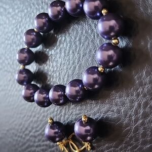 Elegant Purple Pearl Bracelet and Earring Set